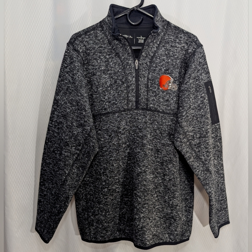 Men's Antigua Heathered Black Cleveland Browns Quarter Zip Pullover Jacket, L